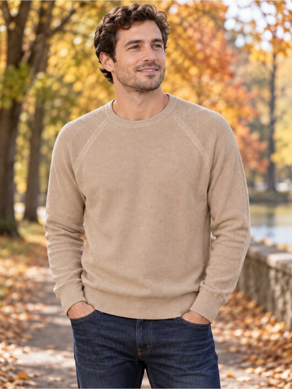 J. Crew Men's Crewneck Sweater in Beige